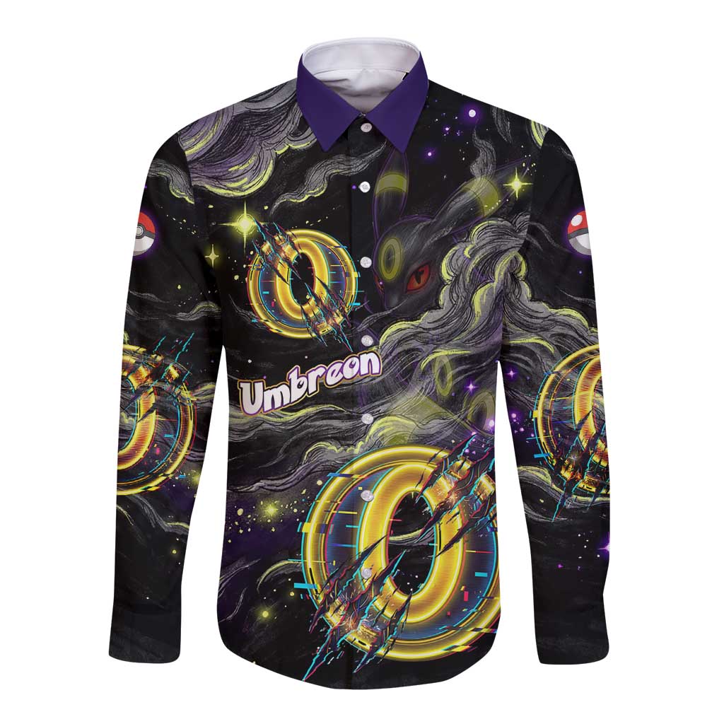 Umbreon Long Sleeve Button Shirt Cosmic Neon Galaxy Art