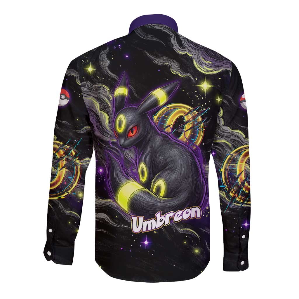 Umbreon Long Sleeve Button Shirt Cosmic Neon Galaxy Art
