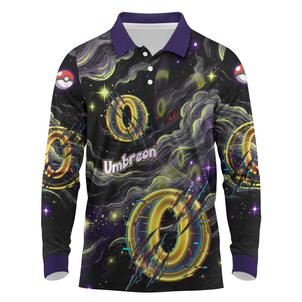 Umbreon Long Sleeve Polo Shirt Cosmic Neon Galaxy Art