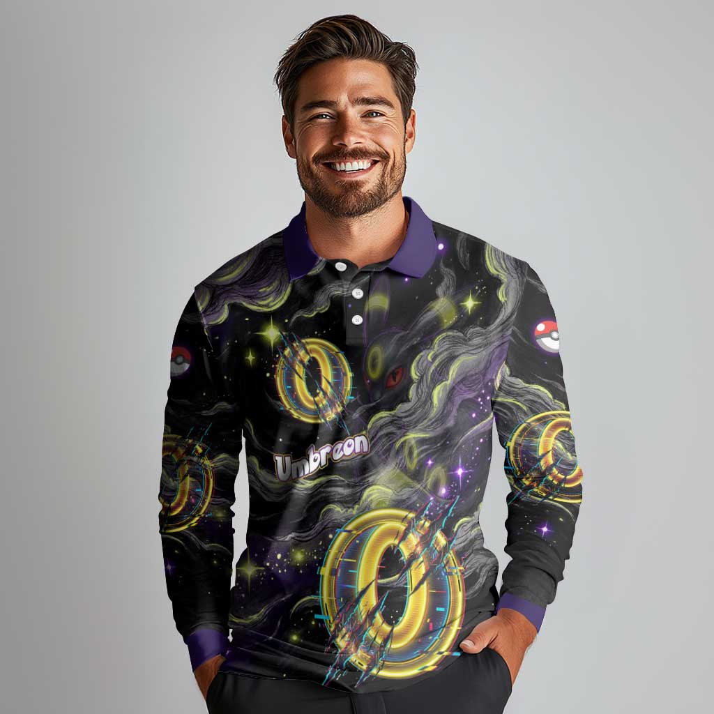 Umbreon Long Sleeve Polo Shirt Cosmic Neon Galaxy Art