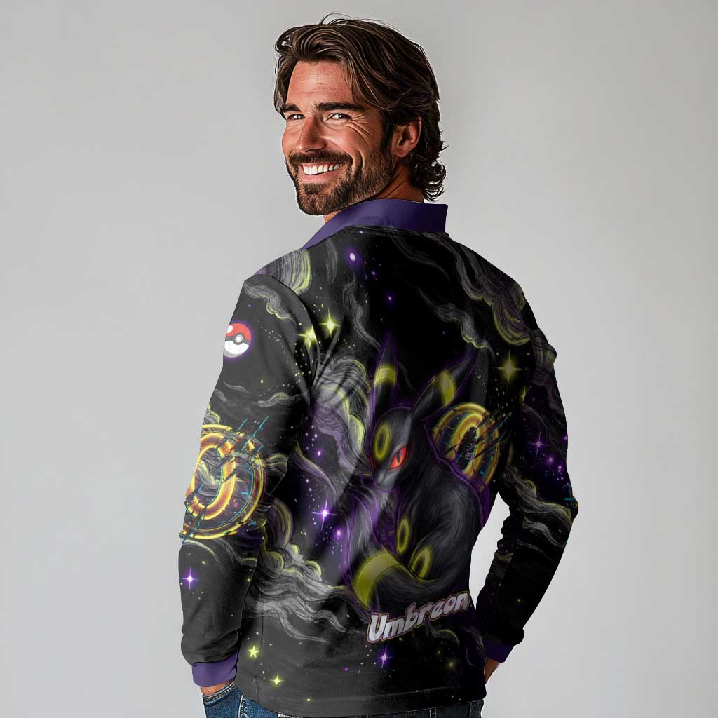 Umbreon Long Sleeve Polo Shirt Cosmic Neon Galaxy Art