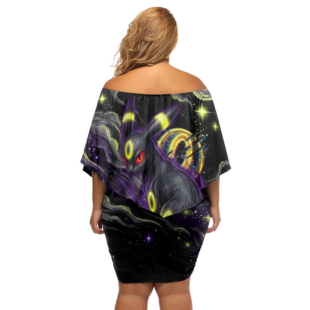 Umbreon Off Shoulder Short Dress Cosmic Neon Galaxy Art