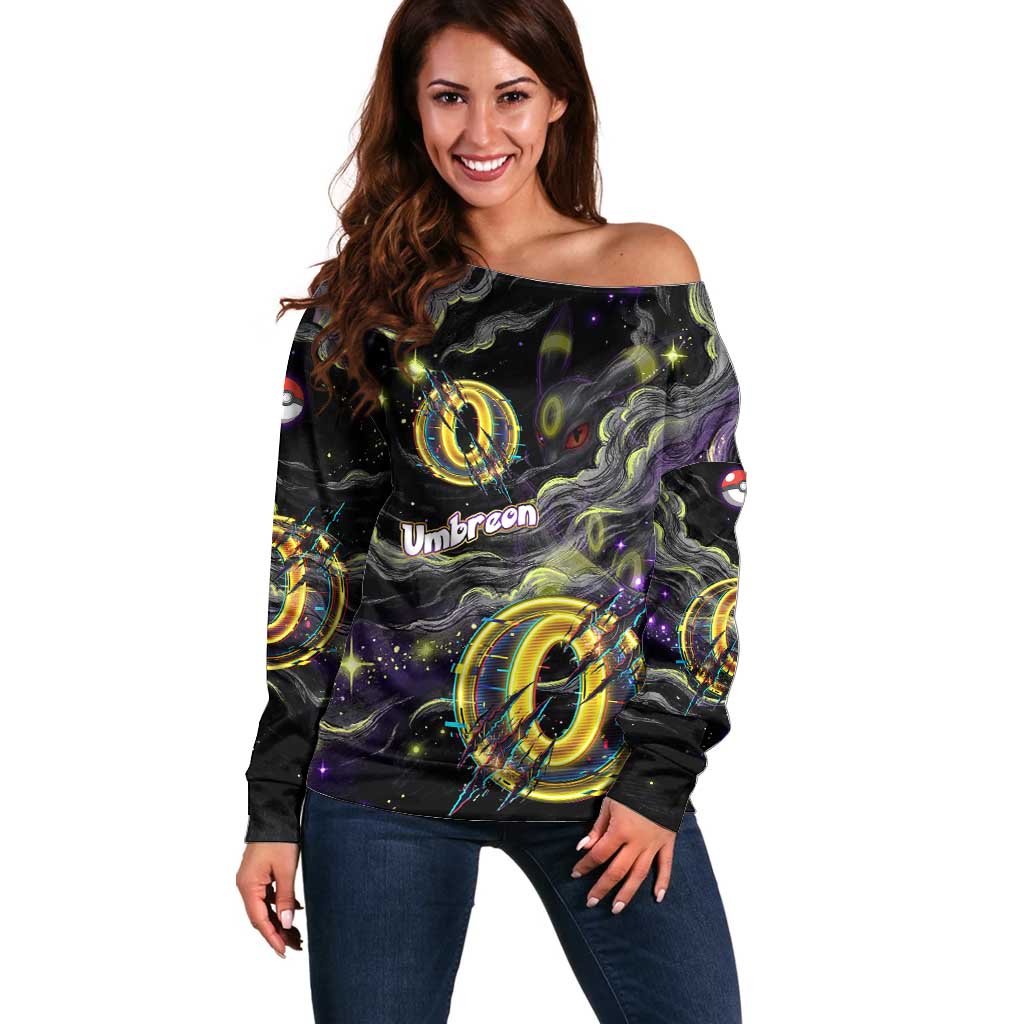 Umbreon Off Shoulder Sweater Cosmic Neon Galaxy Art