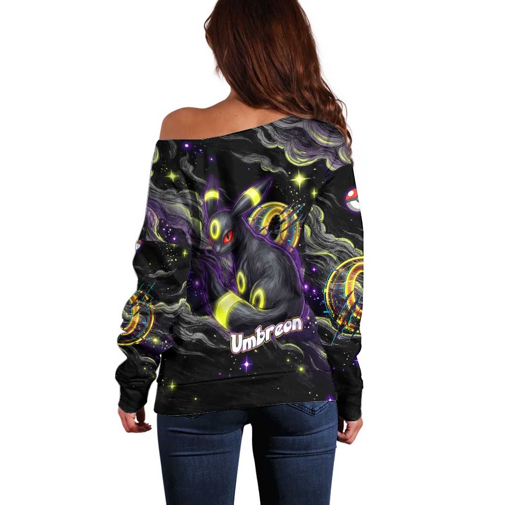 Umbreon Off Shoulder Sweater Cosmic Neon Galaxy Art