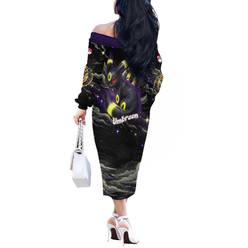 Umbreon Off The Shoulder Long Sleeve Dress Cosmic Neon Galaxy Art