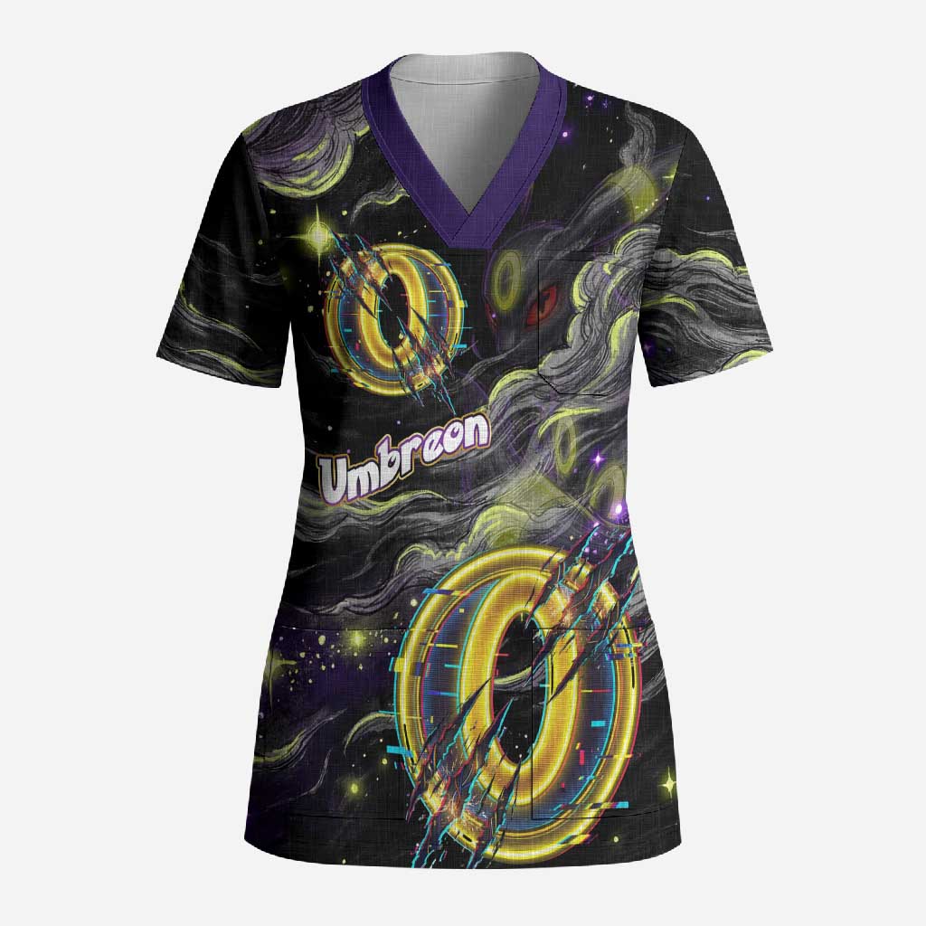 Umbreon Scrub Top Cosmic Neon Galaxy Art