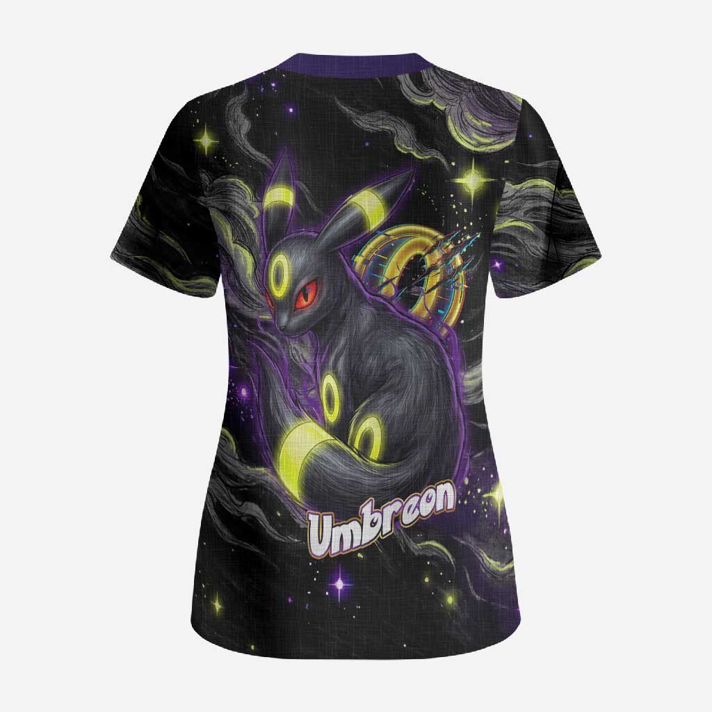 Umbreon Scrub Top Cosmic Neon Galaxy Art