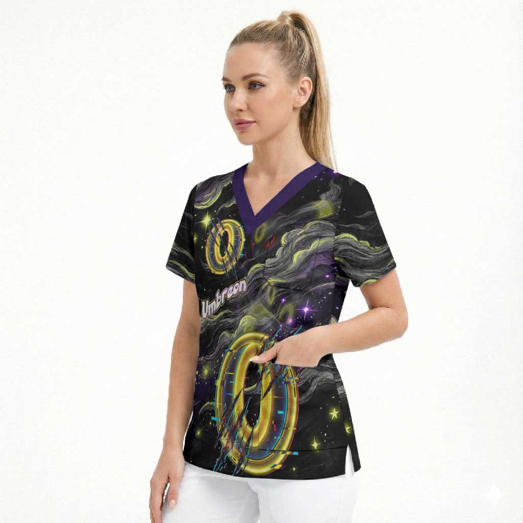 Umbreon Scrub Top Cosmic Neon Galaxy Art
