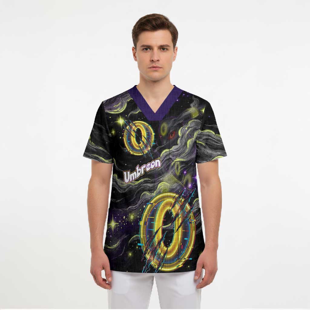 Umbreon Scrub Top Cosmic Neon Galaxy Art