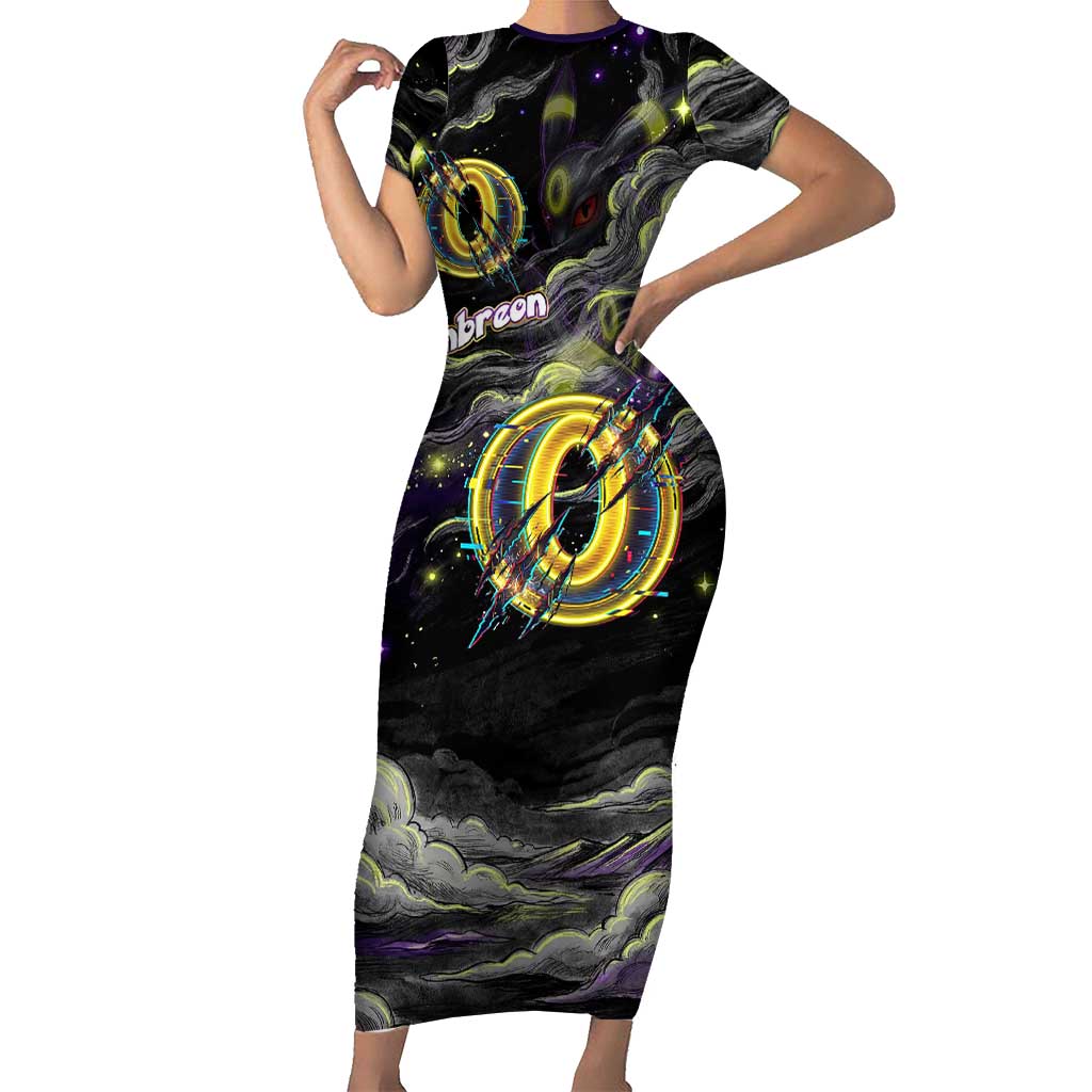 Umbreon Short Sleeve Bodycon Dress Cosmic Neon Galaxy Art