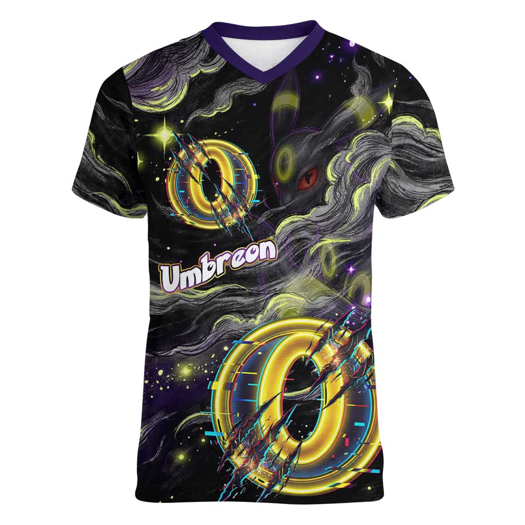 Umbreon Women V-Neck T-Shirt Cosmic Neon Galaxy Art