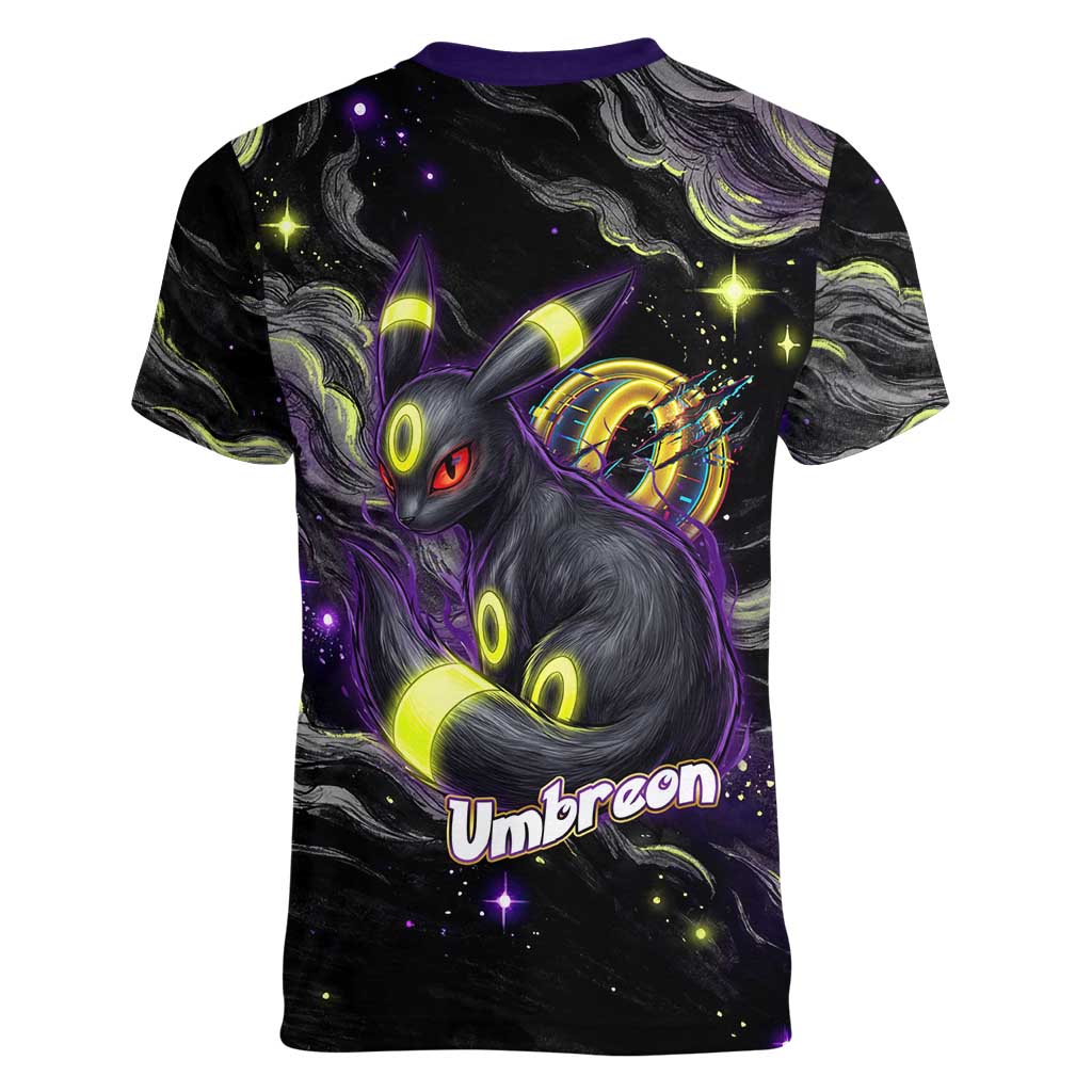 Umbreon Women V-Neck T-Shirt Cosmic Neon Galaxy Art