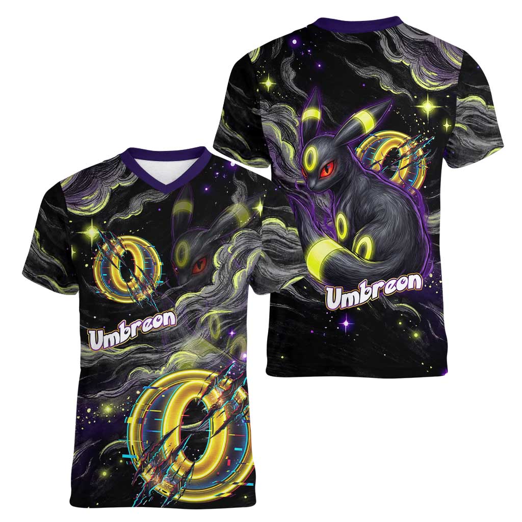 Umbreon Women V-Neck T-Shirt Cosmic Neon Galaxy Art