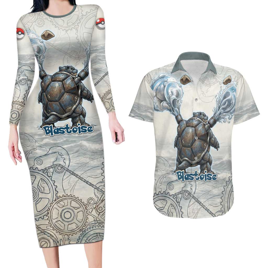 Blastoise Couples Matching Long Sleeve Bodycon Dress and Hawaiian Shirt Steampunk Mechanical Gear Art
