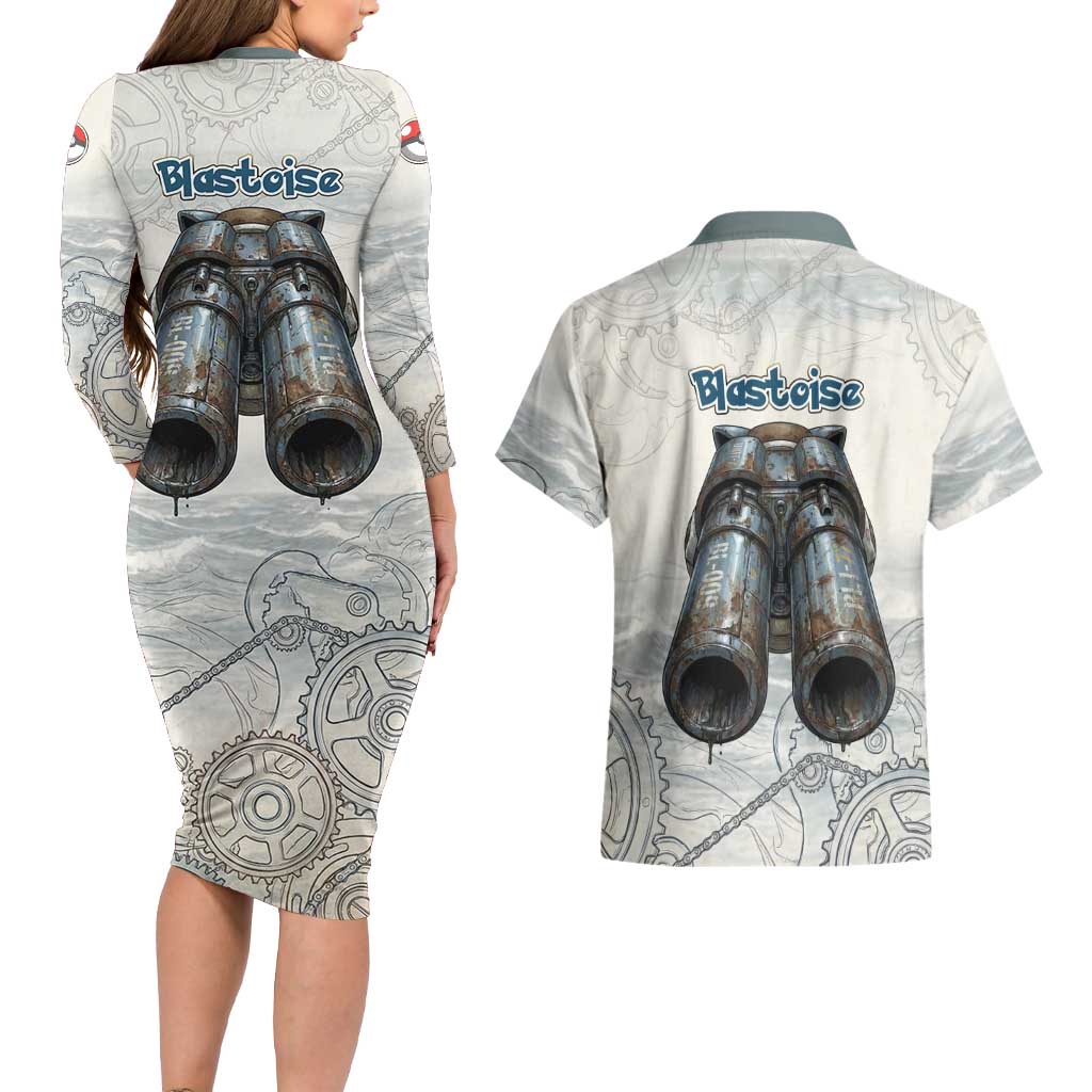 Blastoise Couples Matching Long Sleeve Bodycon Dress and Hawaiian Shirt Steampunk Mechanical Gear Art