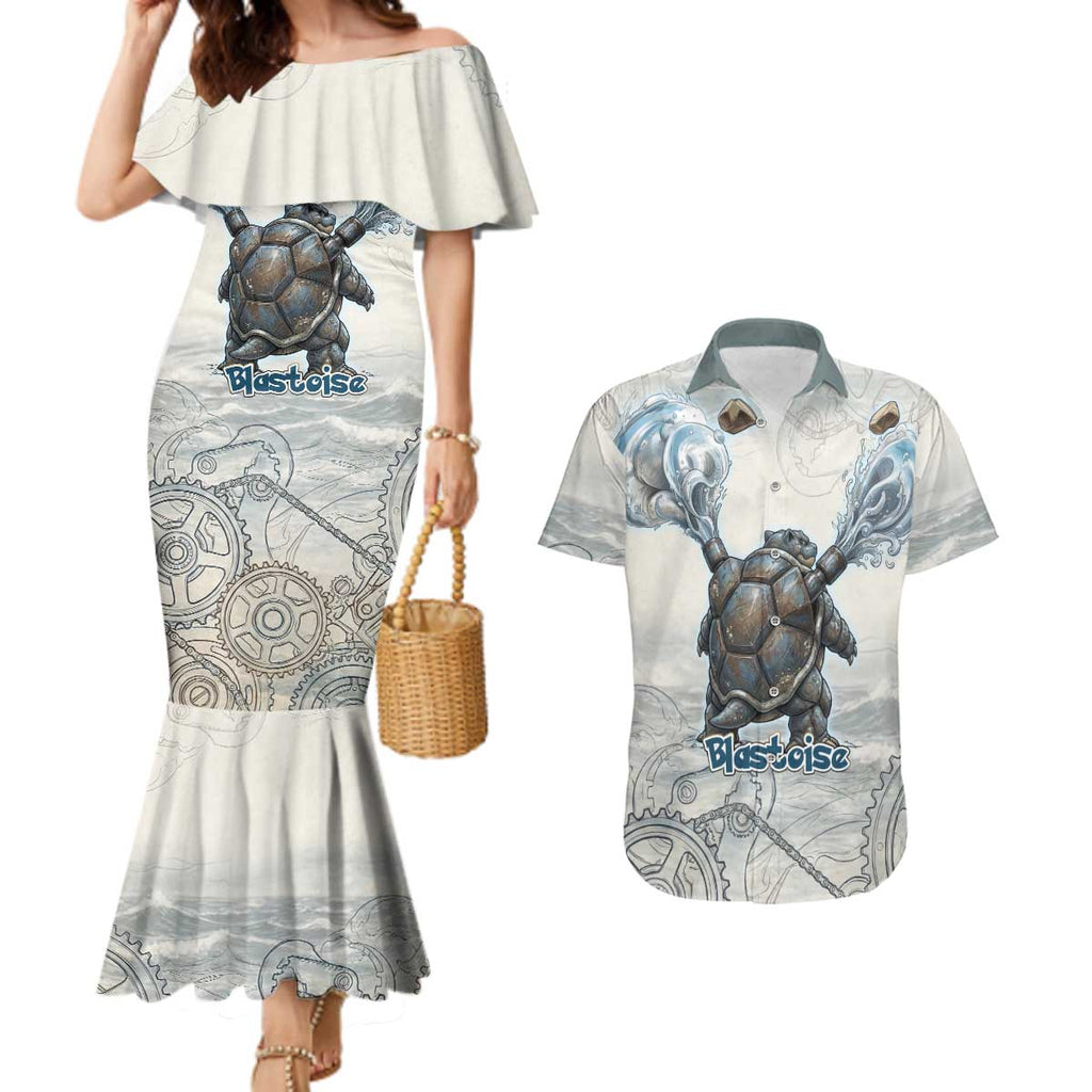 Blastoise Couples Matching Mermaid Dress and Hawaiian Shirt Steampunk Mechanical Gear Art