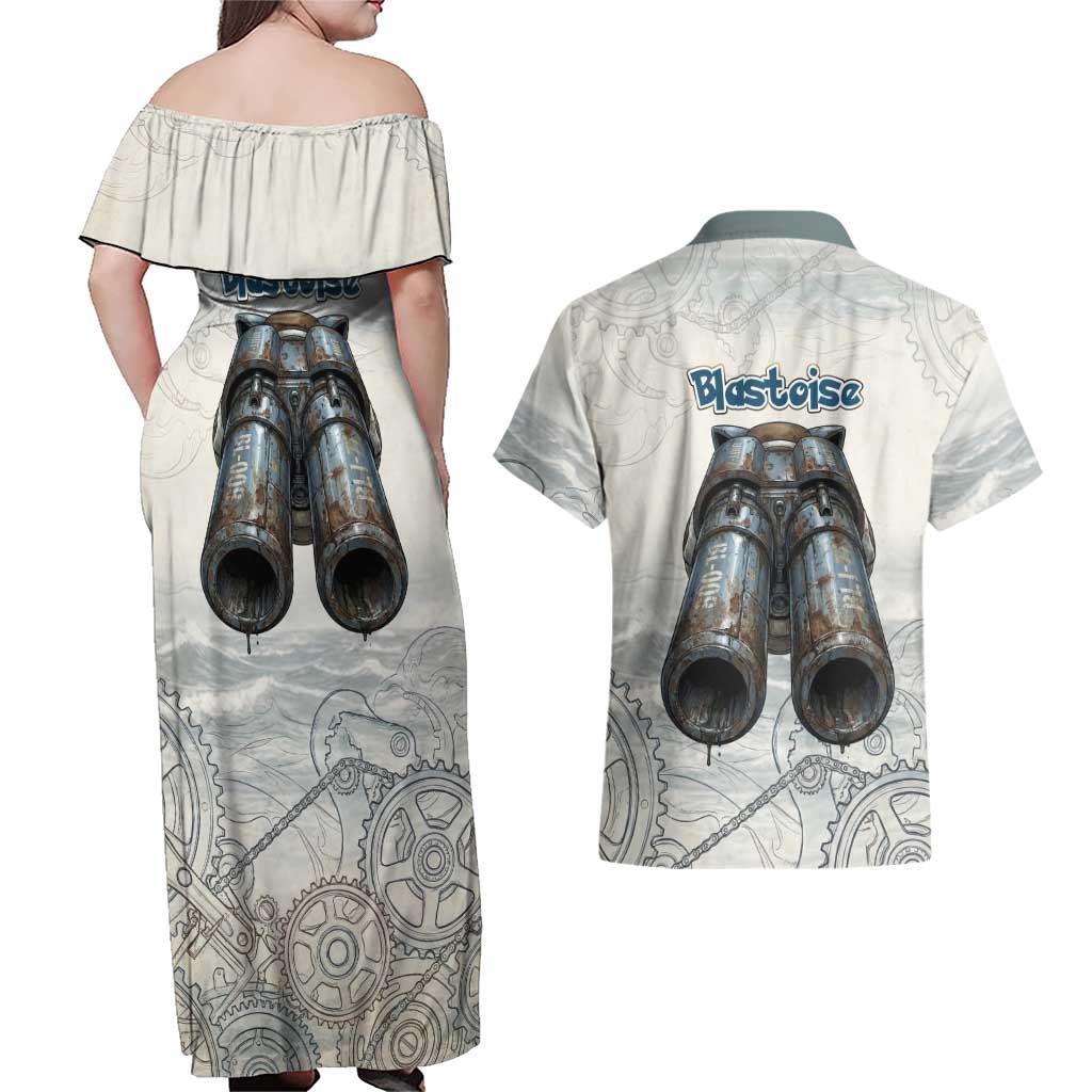 Blastoise Couples Matching Off Shoulder Maxi Dress and Hawaiian Shirt Steampunk Mechanical Gear Art
