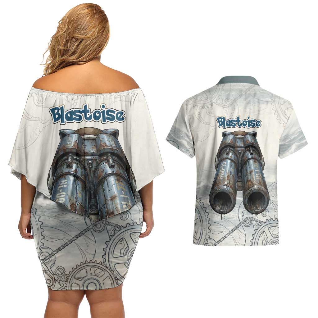 Blastoise Couples Matching Off Shoulder Short Dress and Hawaiian Shirt Steampunk Mechanical Gear Art