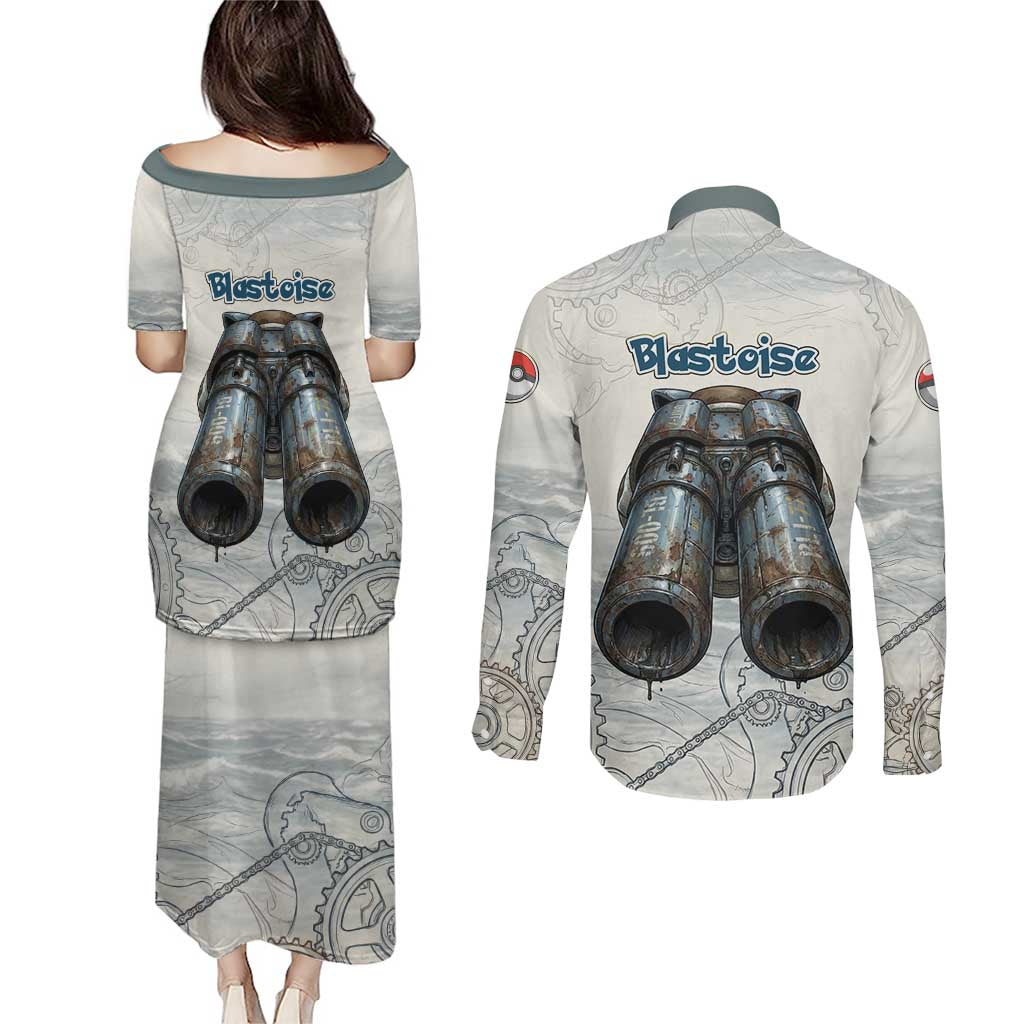 Blastoise Couples Matching Puletasi and Long Sleeve Button Shirt Steampunk Mechanical Gear Art