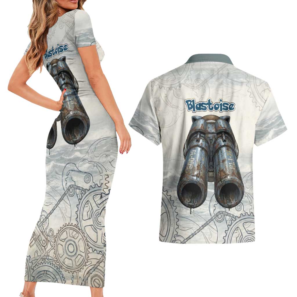 Blastoise Couples Matching Short Sleeve Bodycon Dress and Hawaiian Shirt Steampunk Mechanical Gear Art