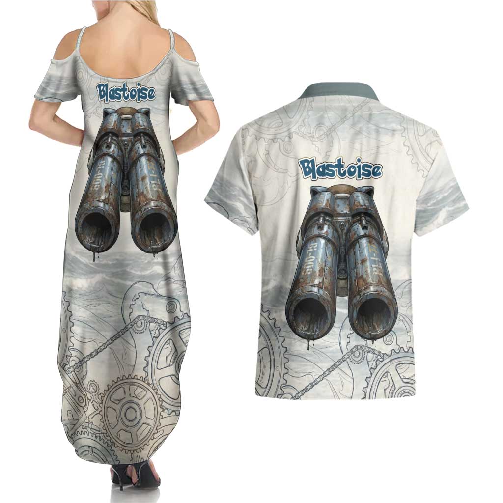 Blastoise Couples Matching Summer Maxi Dress and Hawaiian Shirt Steampunk Mechanical Gear Art