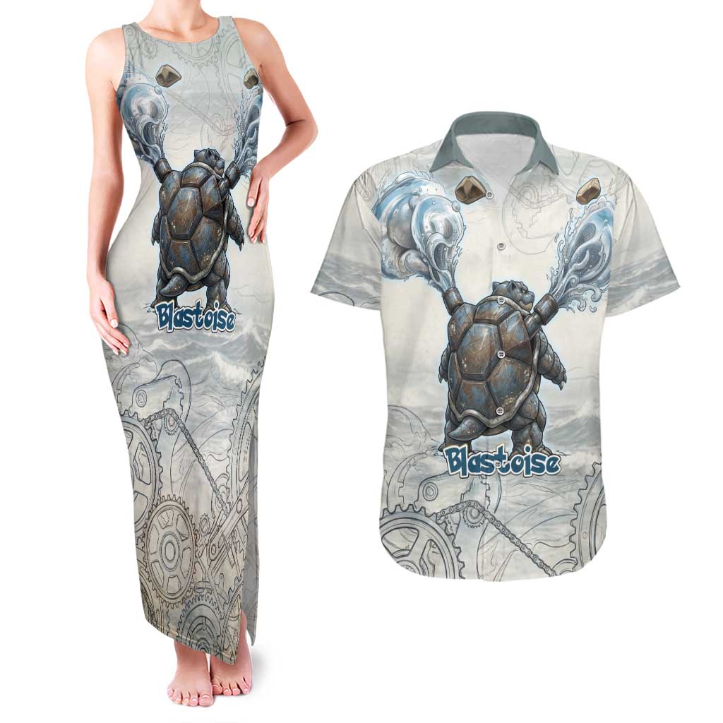 Blastoise Couples Matching Tank Maxi Dress and Hawaiian Shirt Steampunk Mechanical Gear Art