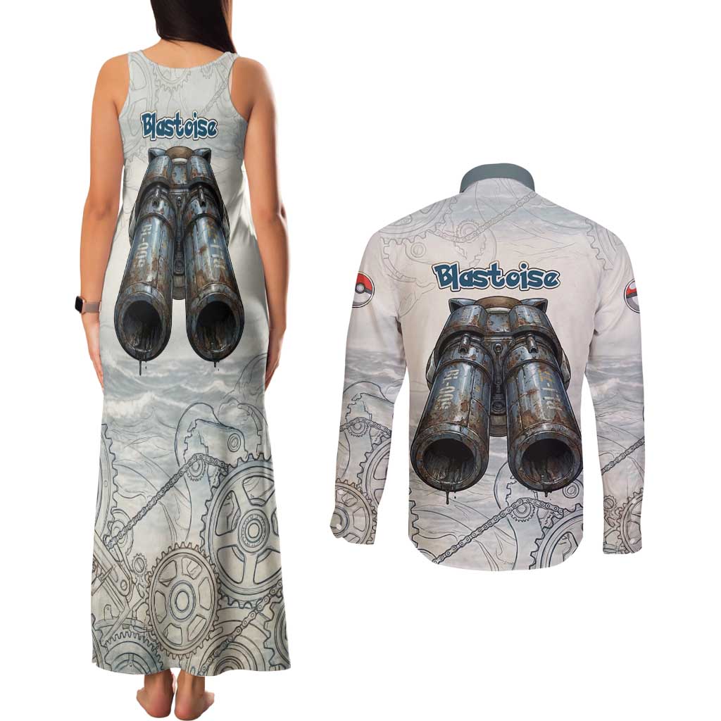 Blastoise Couples Matching Tank Maxi Dress and Long Sleeve Button Shirt Steampunk Mechanical Gear Art