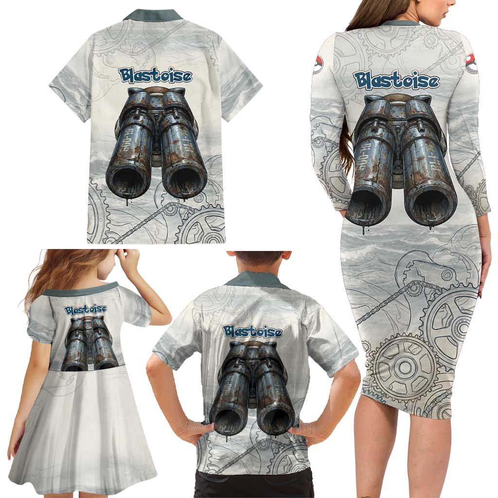 Blastoise Family Matching Long Sleeve Bodycon Dress and Hawaiian Shirt Steampunk Mechanical Gear Art