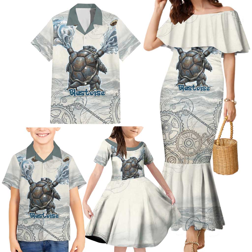 Blastoise Family Matching Mermaid Dress and Hawaiian Shirt Steampunk Mechanical Gear Art
