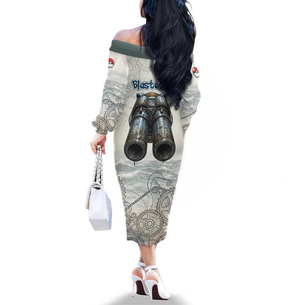 Blastoise Family Matching Off The Shoulder Long Sleeve Dress and Hawaiian Shirt Steampunk Mechanical Gear Art