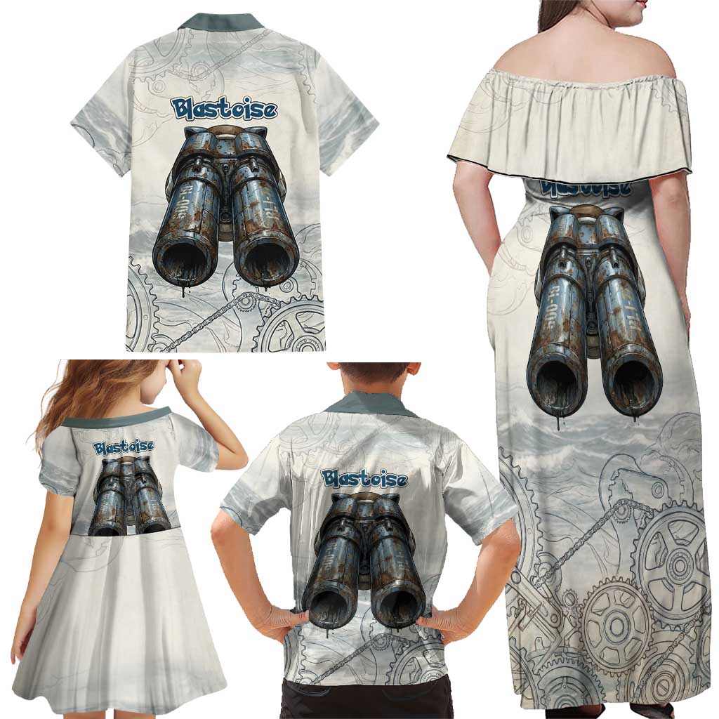 Blastoise Family Matching Off Shoulder Maxi Dress and Hawaiian Shirt Steampunk Mechanical Gear Art