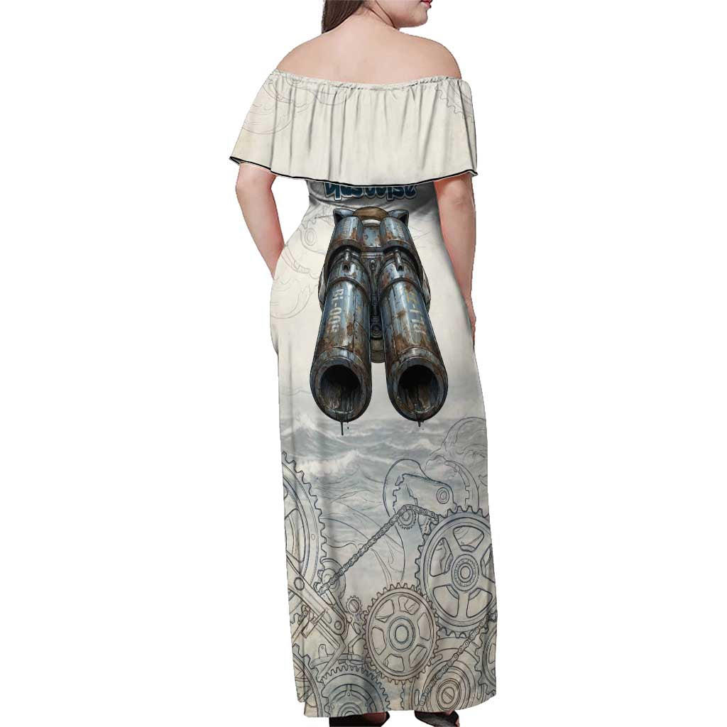 Blastoise Family Matching Off Shoulder Maxi Dress and Hawaiian Shirt Steampunk Mechanical Gear Art