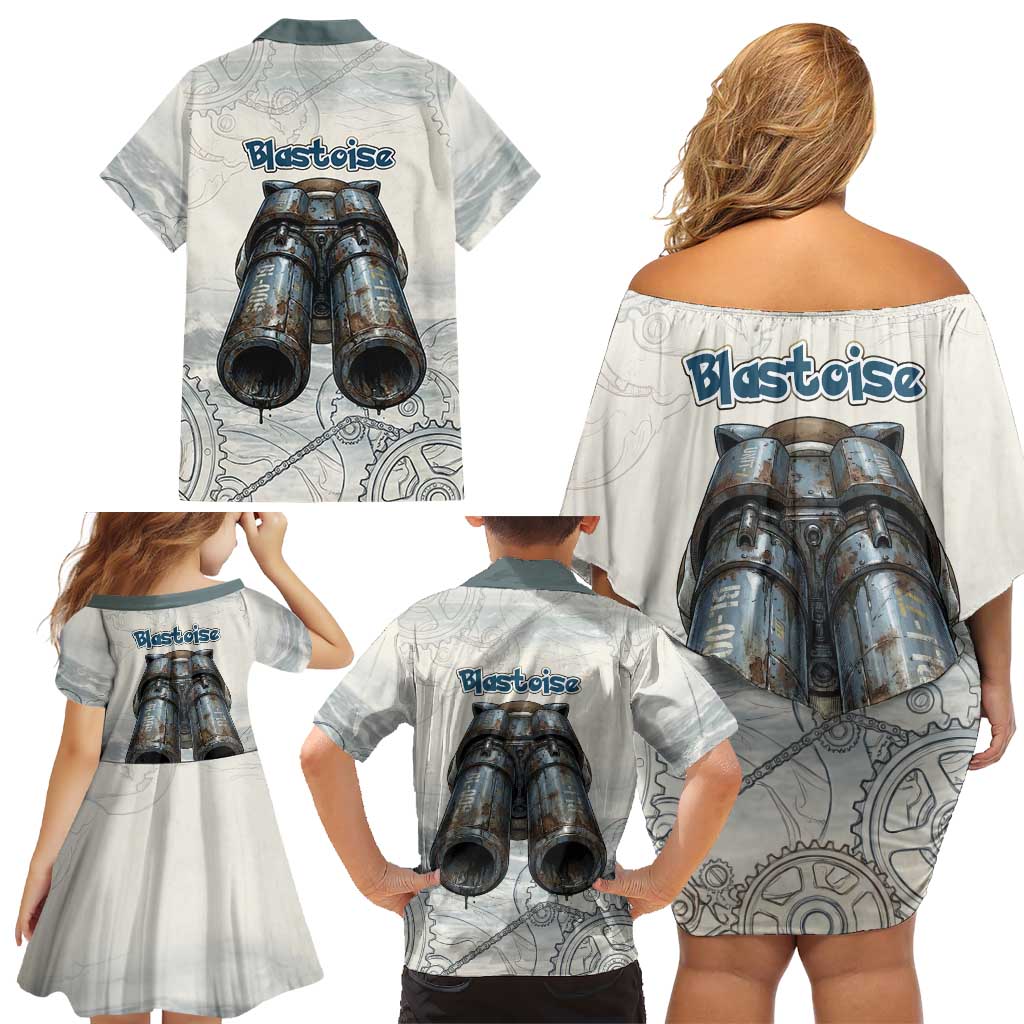 Blastoise Family Matching Off Shoulder Short Dress and Hawaiian Shirt Steampunk Mechanical Gear Art