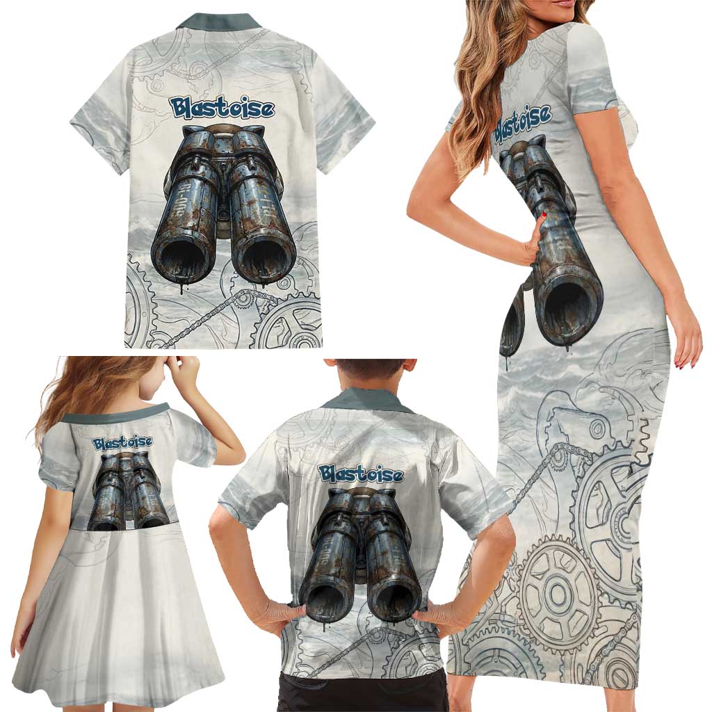 Blastoise Family Matching Short Sleeve Bodycon Dress and Hawaiian Shirt Steampunk Mechanical Gear Art