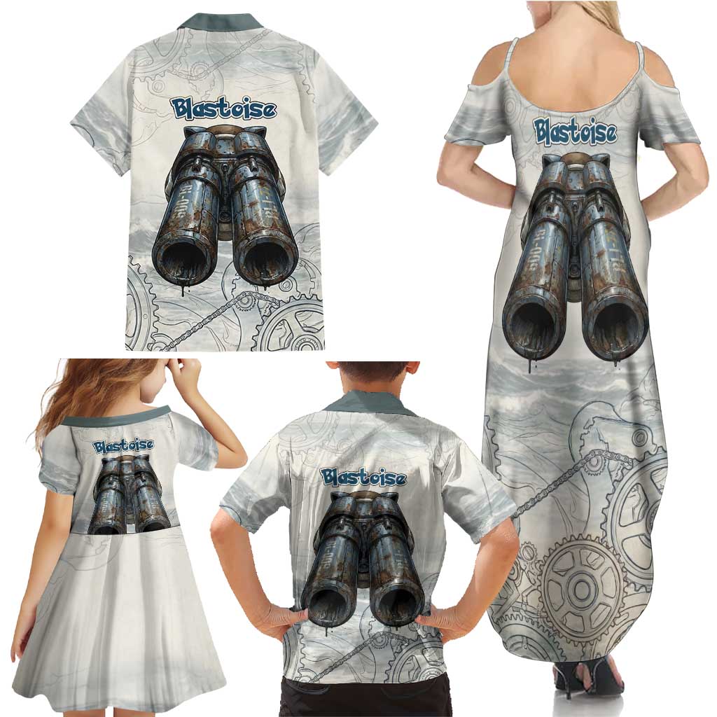 Blastoise Family Matching Summer Maxi Dress and Hawaiian Shirt Steampunk Mechanical Gear Art