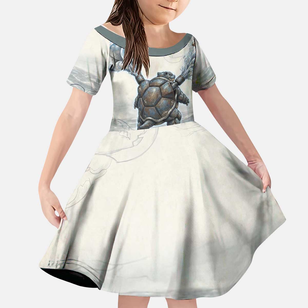 Blastoise Kid Short Sleeve Dress Steampunk Mechanical Gear Art