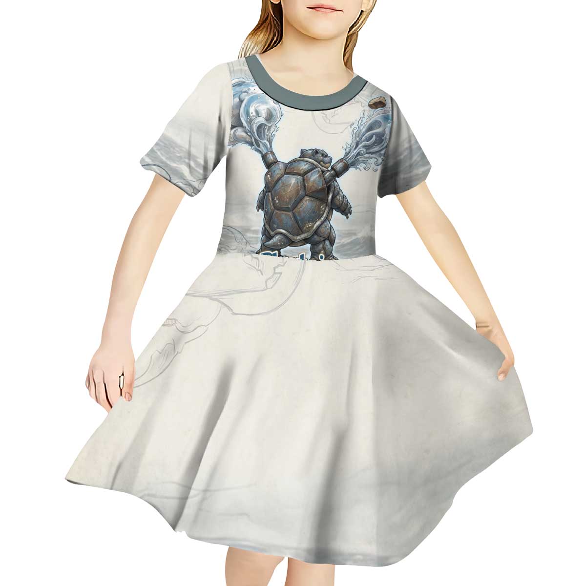 Blastoise Kid Short Sleeve Dress Steampunk Mechanical Gear Art