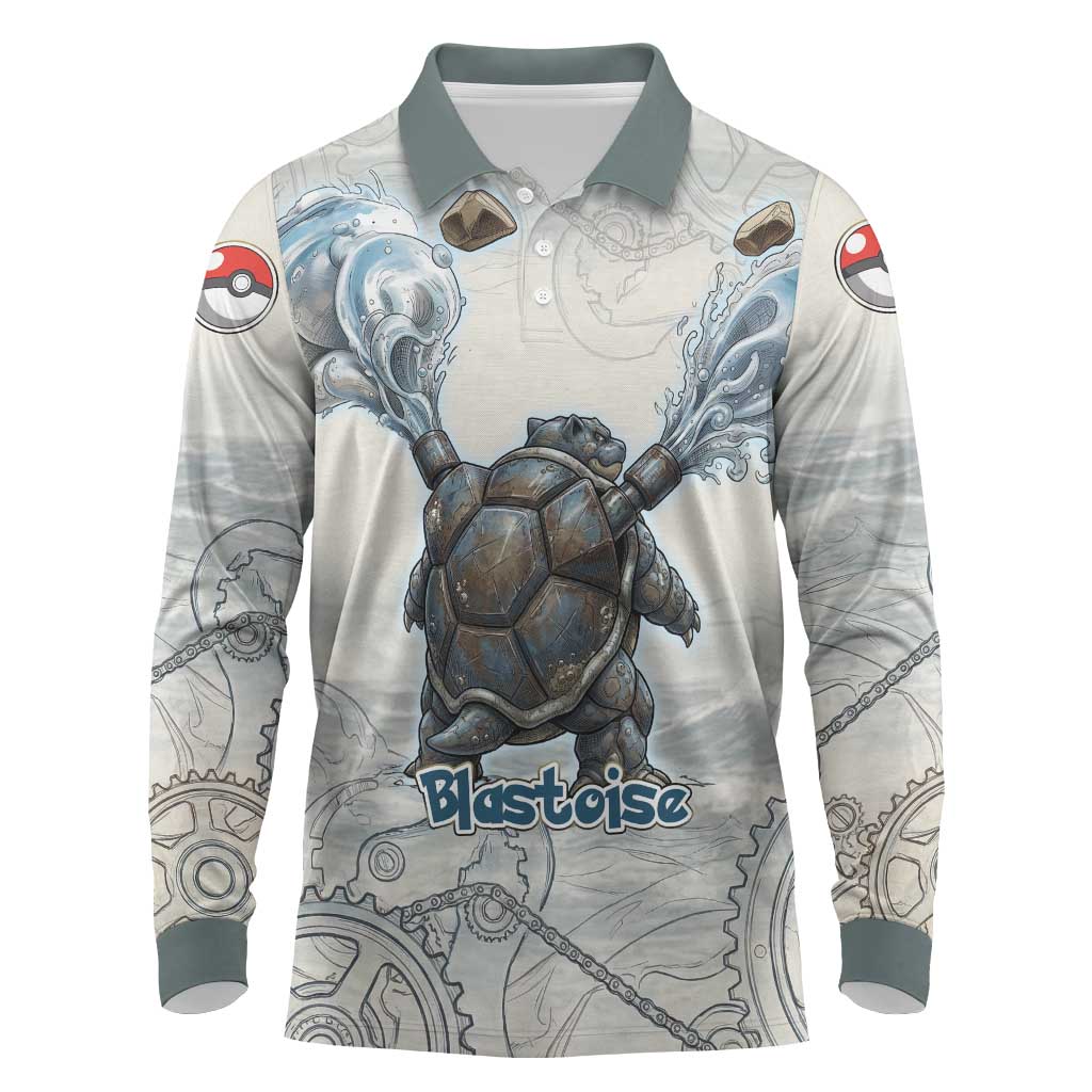 Blastoise Long Sleeve Polo Shirt Steampunk Mechanical Gear Art