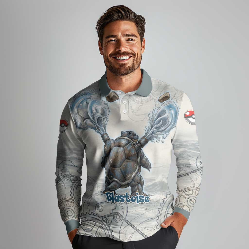Blastoise Long Sleeve Polo Shirt Steampunk Mechanical Gear Art