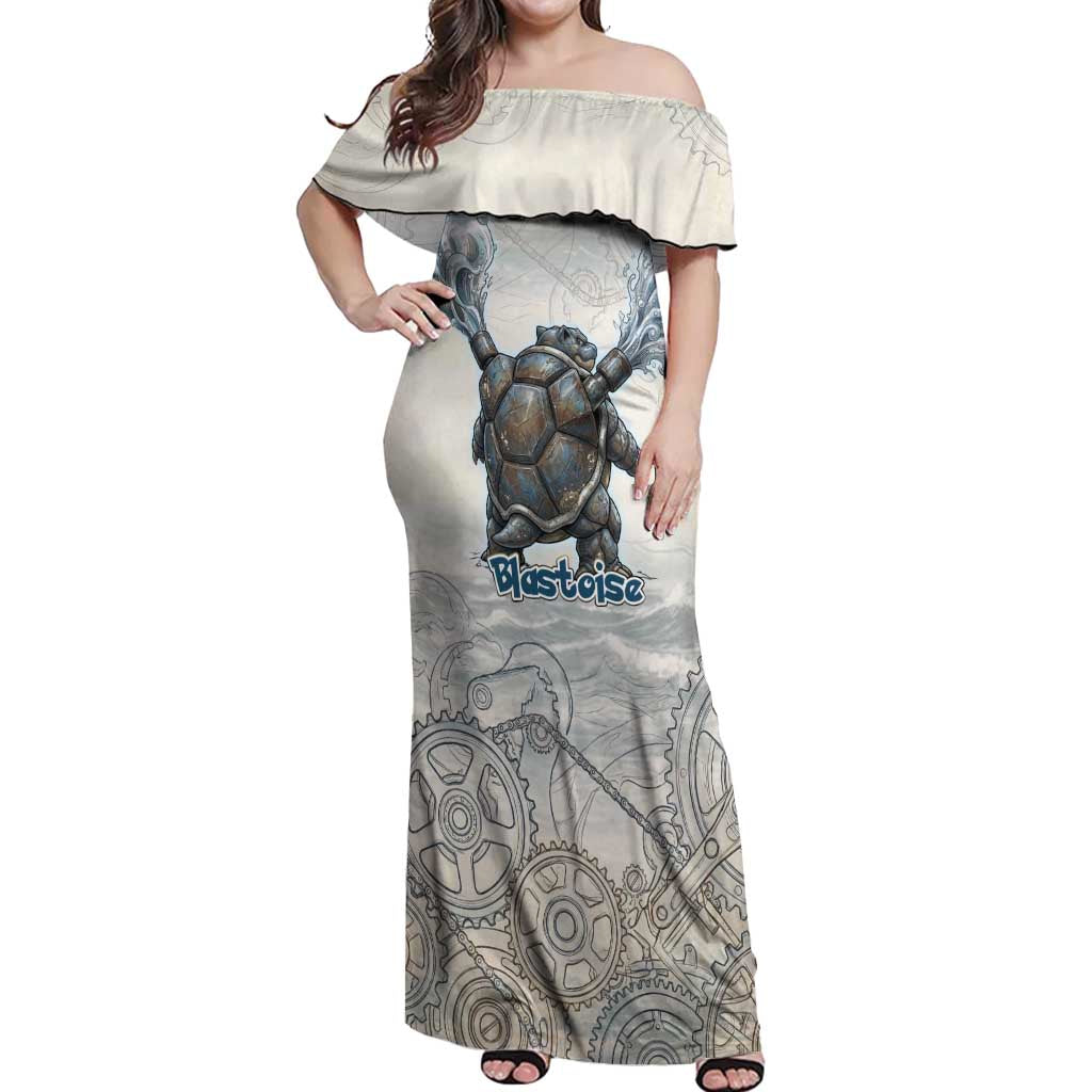 Blastoise Off Shoulder Maxi Dress Steampunk Mechanical Gear Art