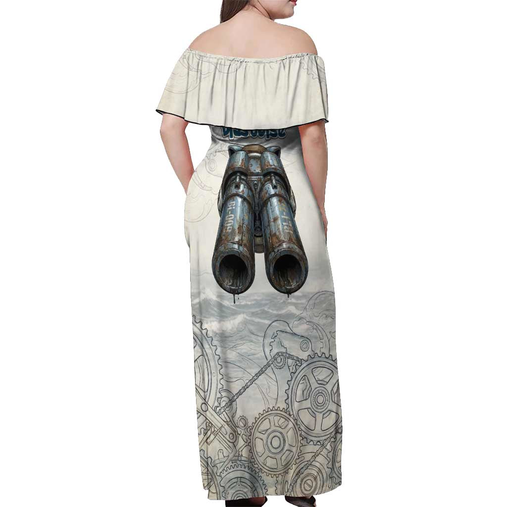 Blastoise Off Shoulder Maxi Dress Steampunk Mechanical Gear Art