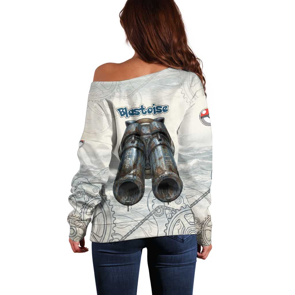 Blastoise Off Shoulder Sweater Steampunk Mechanical Gear Art