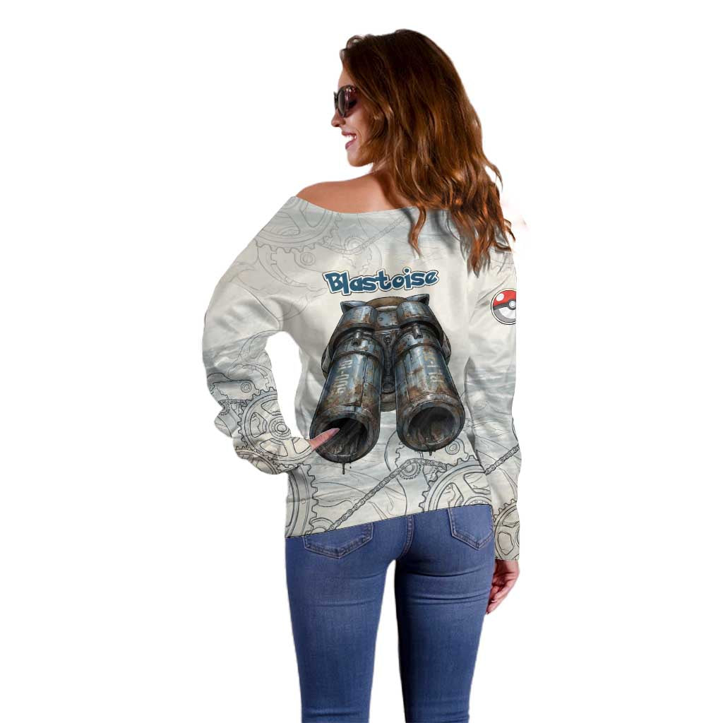 Blastoise Off Shoulder Sweater Steampunk Mechanical Gear Art