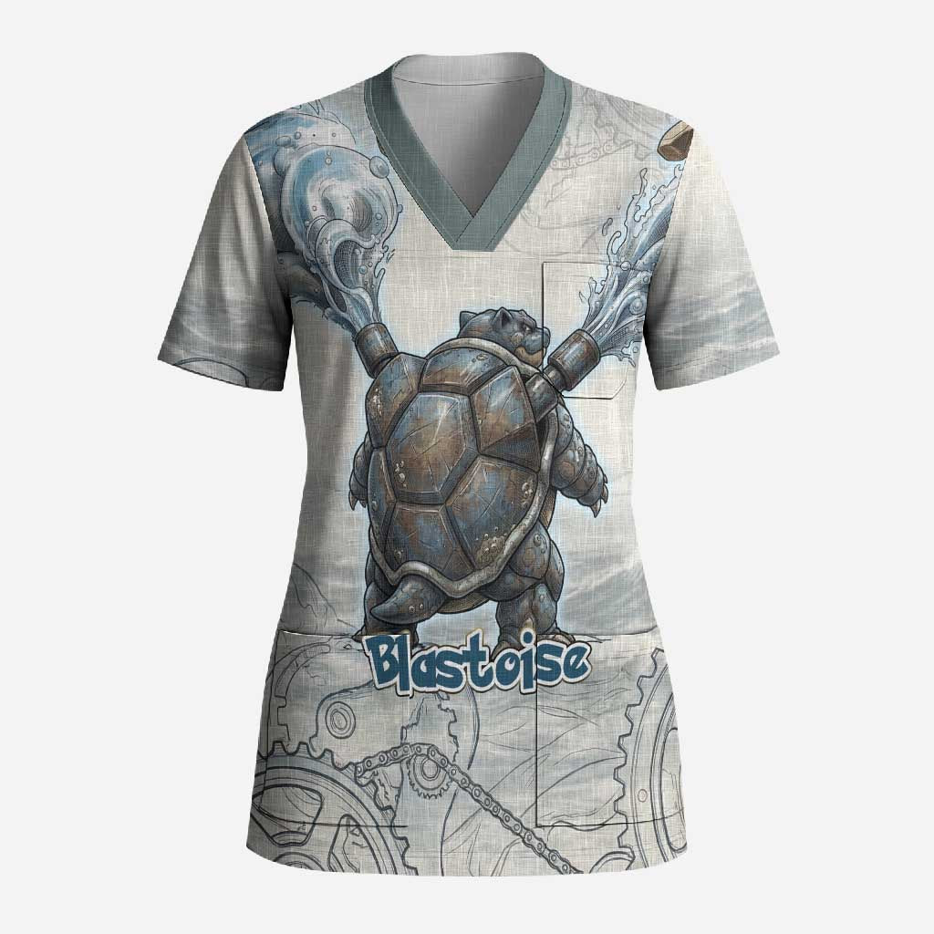 Blastoise Scrub Top Steampunk Mechanical Gear Art