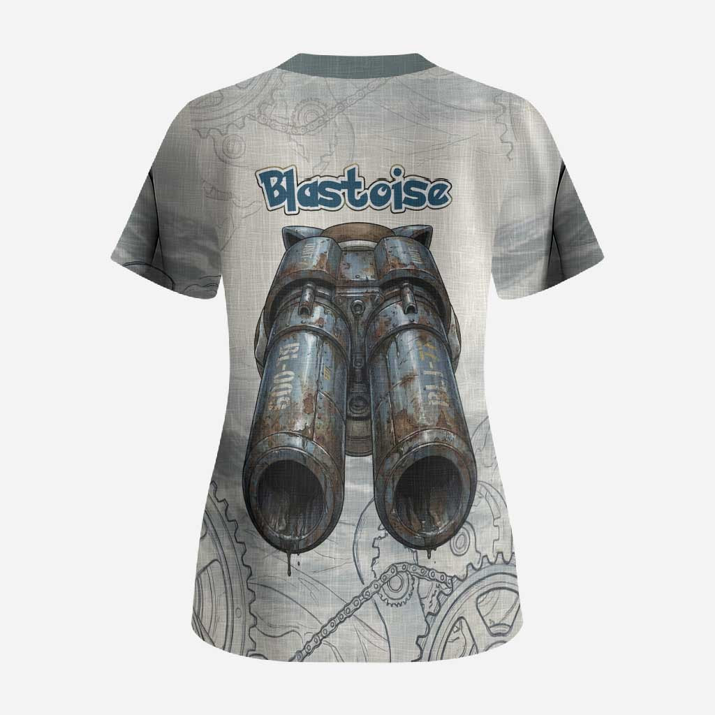 Blastoise Scrub Top Steampunk Mechanical Gear Art