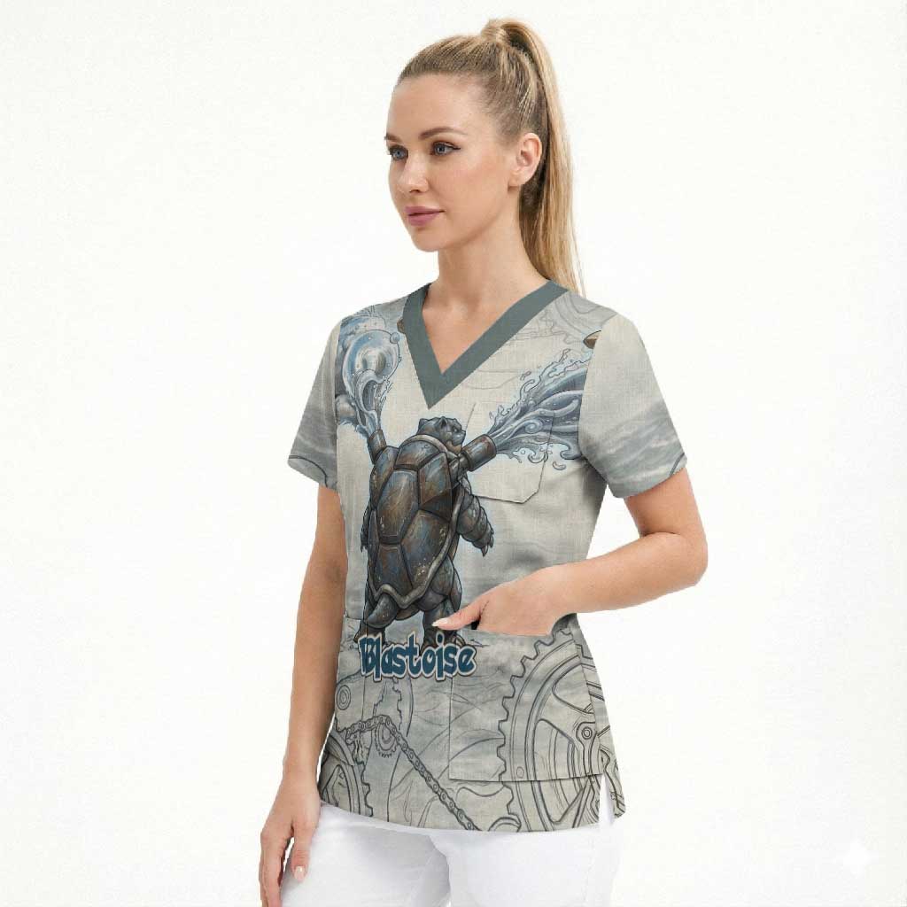 Blastoise Scrub Top Steampunk Mechanical Gear Art