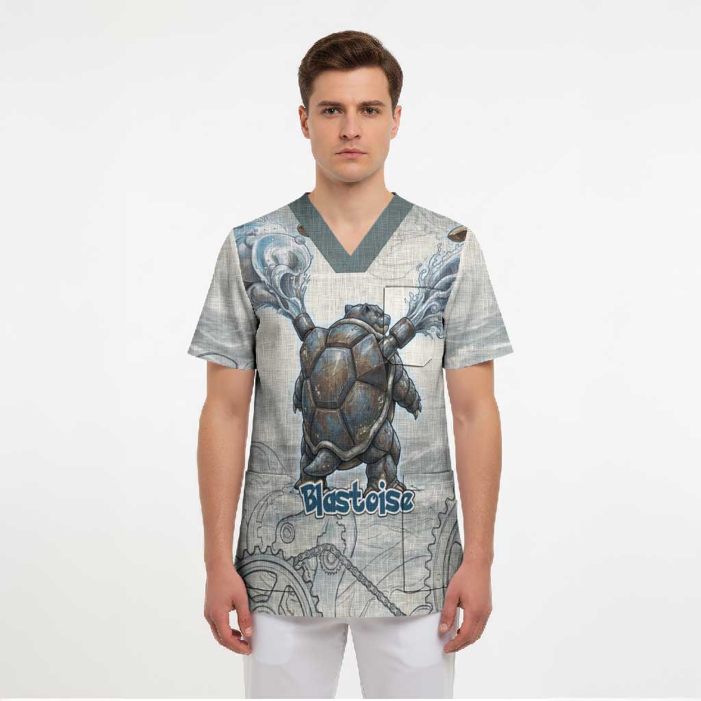 Blastoise Scrub Top Steampunk Mechanical Gear Art