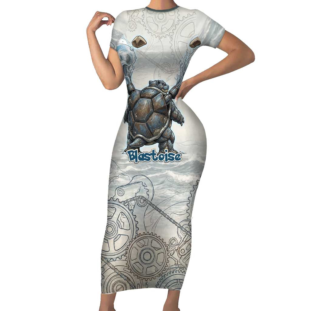 Blastoise Short Sleeve Bodycon Dress Steampunk Mechanical Gear Art