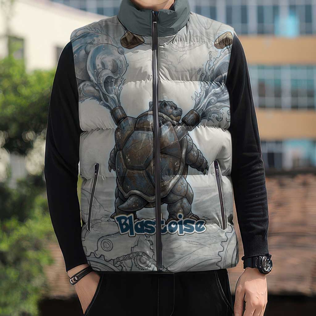 Blastoise Sleeveless Puffer Jacket Steampunk Mechanical Gear Art