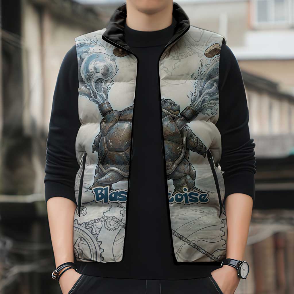 Blastoise Sleeveless Puffer Jacket Steampunk Mechanical Gear Art